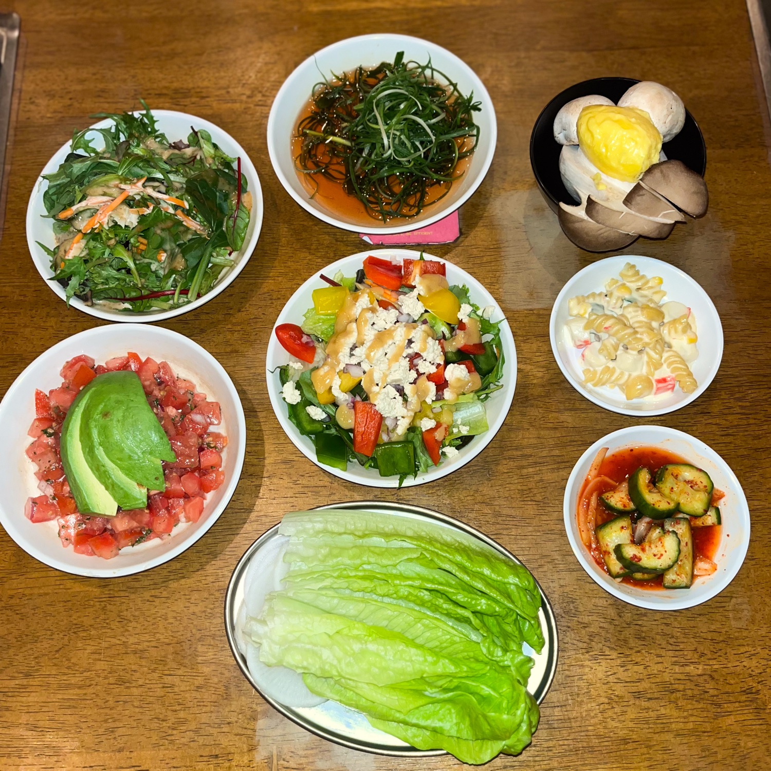 Ssam lettuce and colourful banchan at Mrs Kim's Grill
